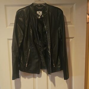 Worthington Black Leather Jacket with Zipper Details